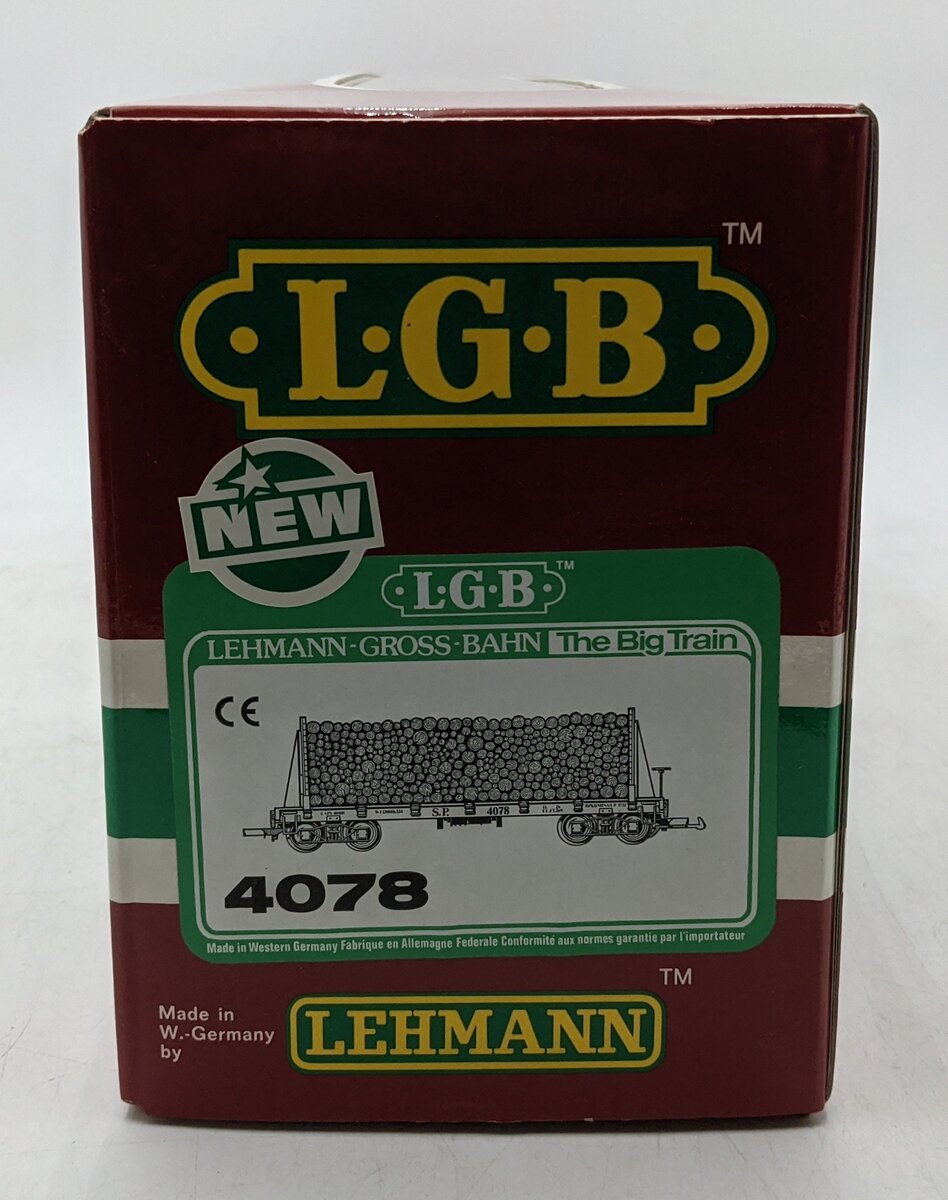 LGB 4078 G Southern Pacific Bulkhead Flatcar w/Log Load (Metal Wheels) LN/Box