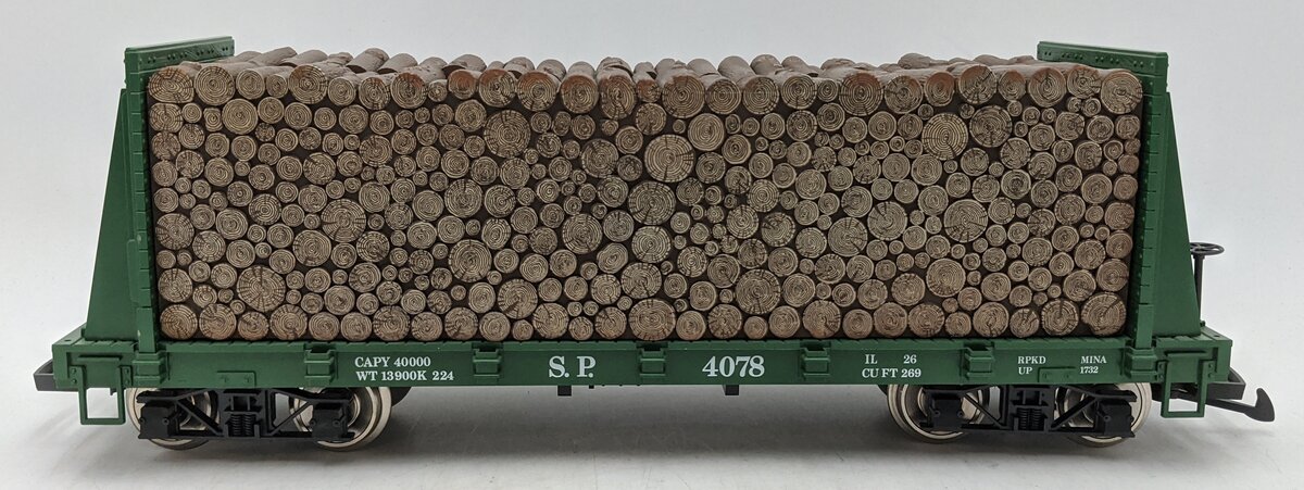 LGB 4078 G Southern Pacific Bulkhead Flatcar w/Log Load (Metal Wheels) LN/Box