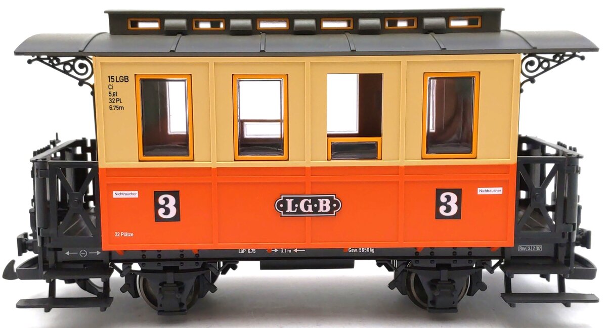 LGB 32110 G Scale Orange/Yellow #3 Pass Car LN/Box