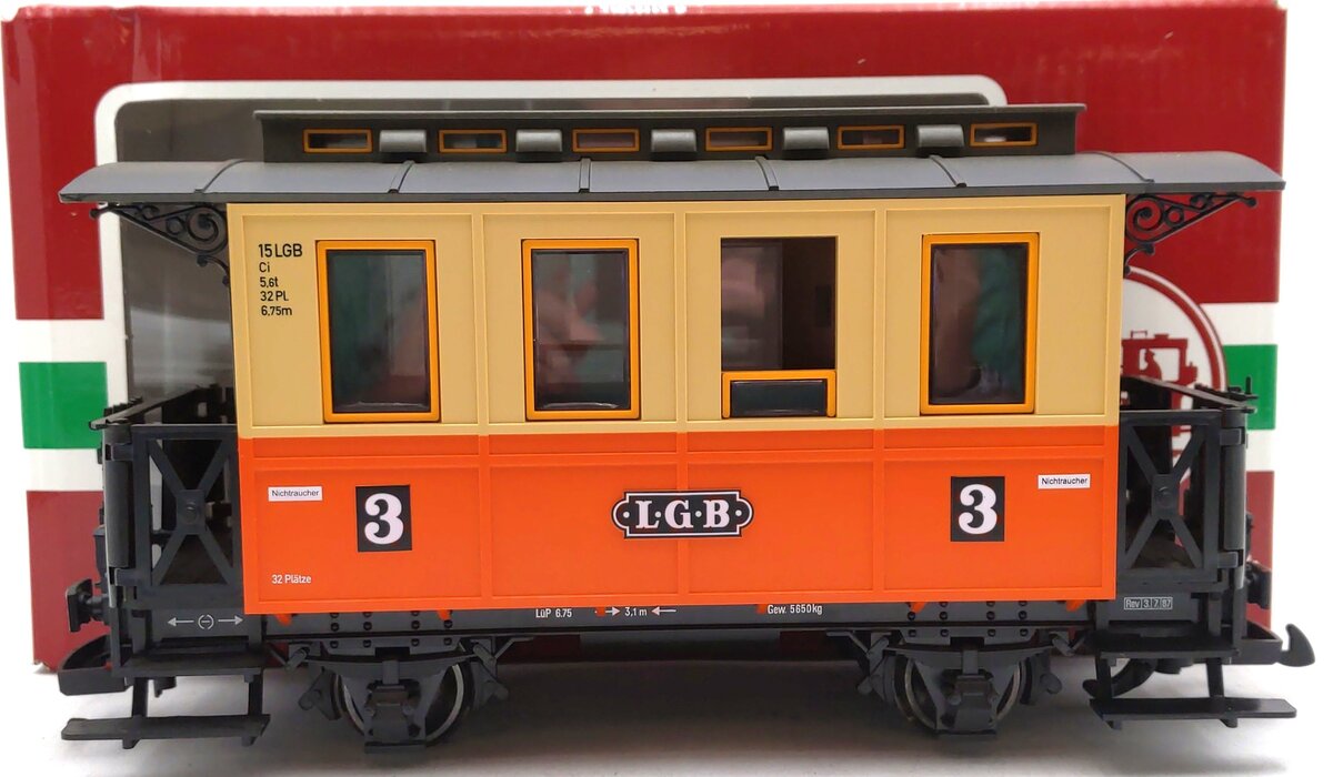 LGB 32110 G Scale Orange/Yellow #3 Pass Car LN/Box