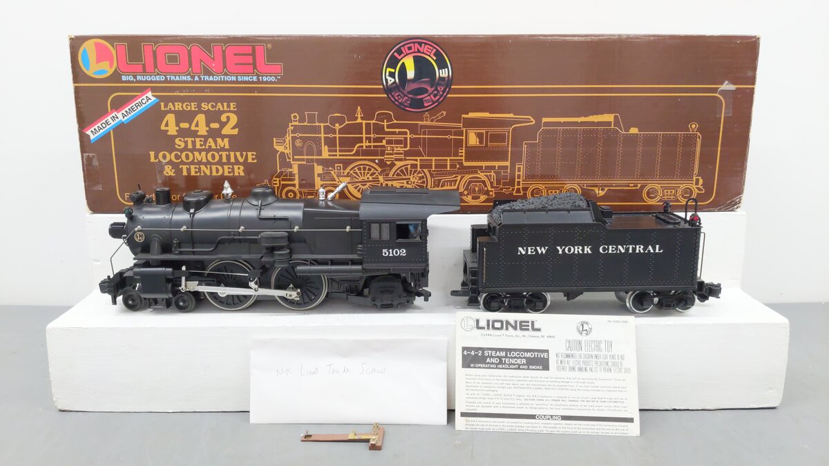 Lionel 8-85102 G Scale New York Central 4-4-2 Steam Locomotive w/Sound EX/Box