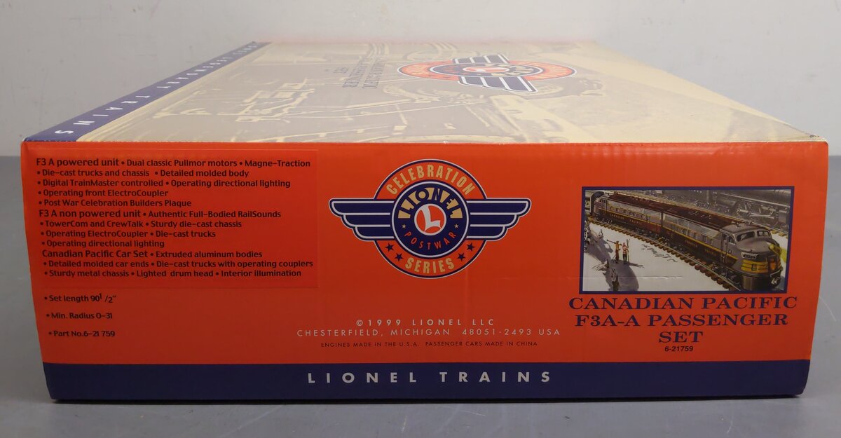 Lionel 6-21759 O Gauge Postwar Canadian Pacific F3A-A Diesel Passenger Set EX/Box