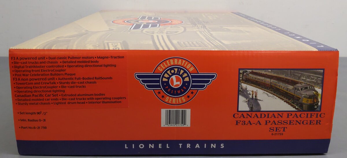 Lionel 6-21759 O Gauge Postwar Canadian Pacific F3A-A Diesel Passenger Set EX/Box