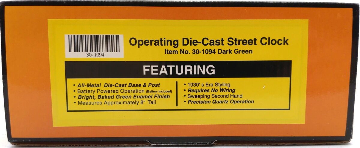 MTH 30-1094 O Scale Dark Green Operating Die-Cast Street Clock LN/Box