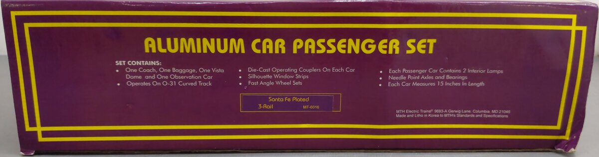 MTH 20-6016 O Gauge Santa Fe 60' Aluminum Passenger Cars (Set of 4) EX/Box