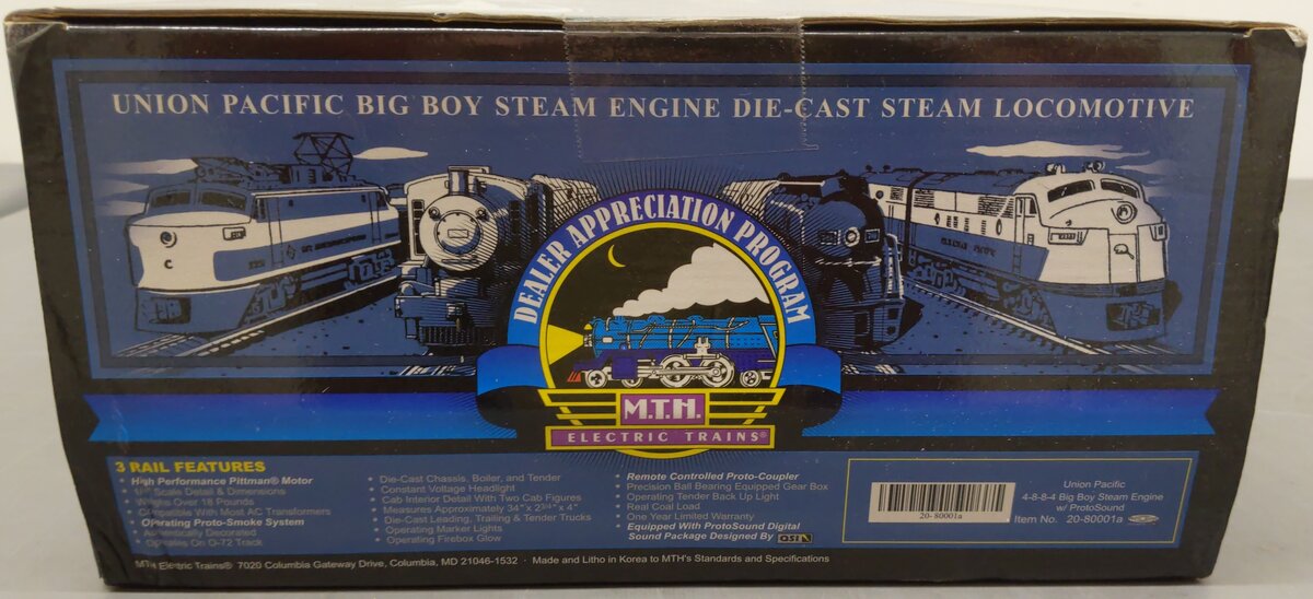 MTH 20-80001A O Union Pacific 4-8-8-4 Big Boy Steam Locomotive & Tender w/PS1 EX/Box