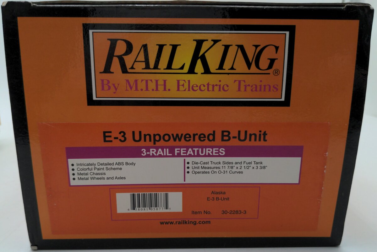 MTH 30-2283-3 Alaska E-3 B-Unit Non-Powered Diesel Engine #1507 EX/Box