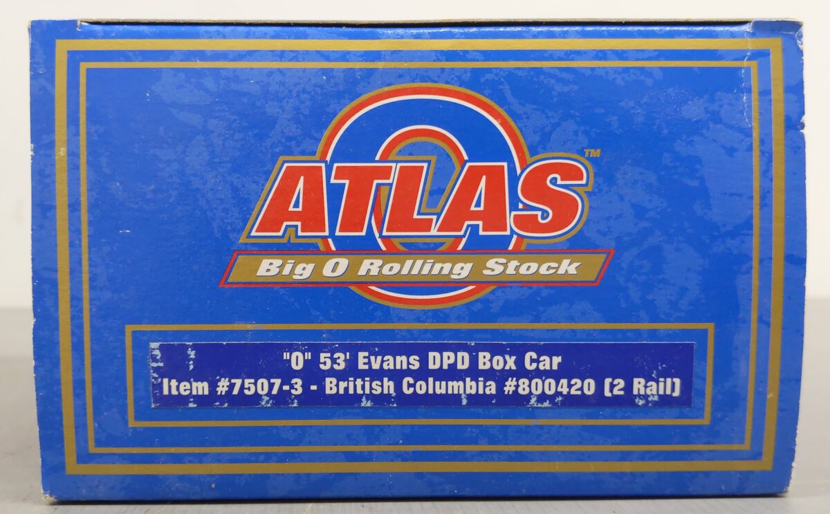 Atlas 7507-3 O Gauge (2-Rail) British Columbia 53' Evans DPD Box Car #800420 NIB