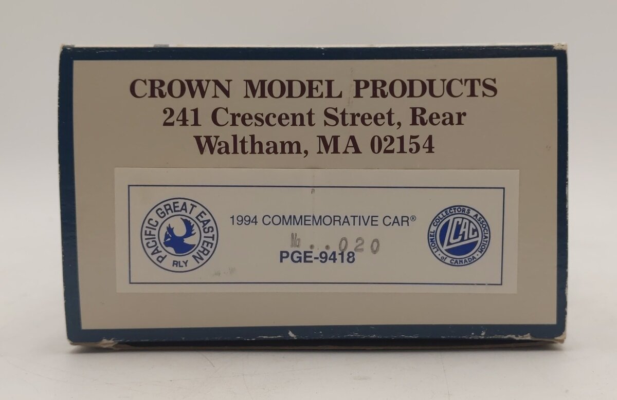 Crown PGE-9418 O Modern Pacific Great Eastern #4020 Boxcar - 3 Rail EX/Box
