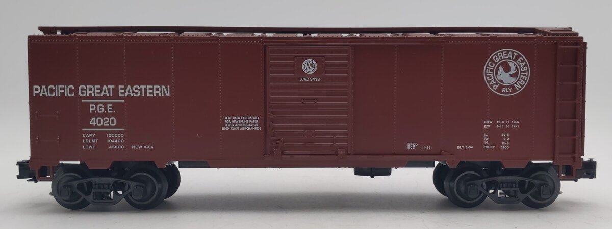 Crown PGE-9418 O Modern Pacific Great Eastern #4020 Boxcar - 3 Rail EX/Box