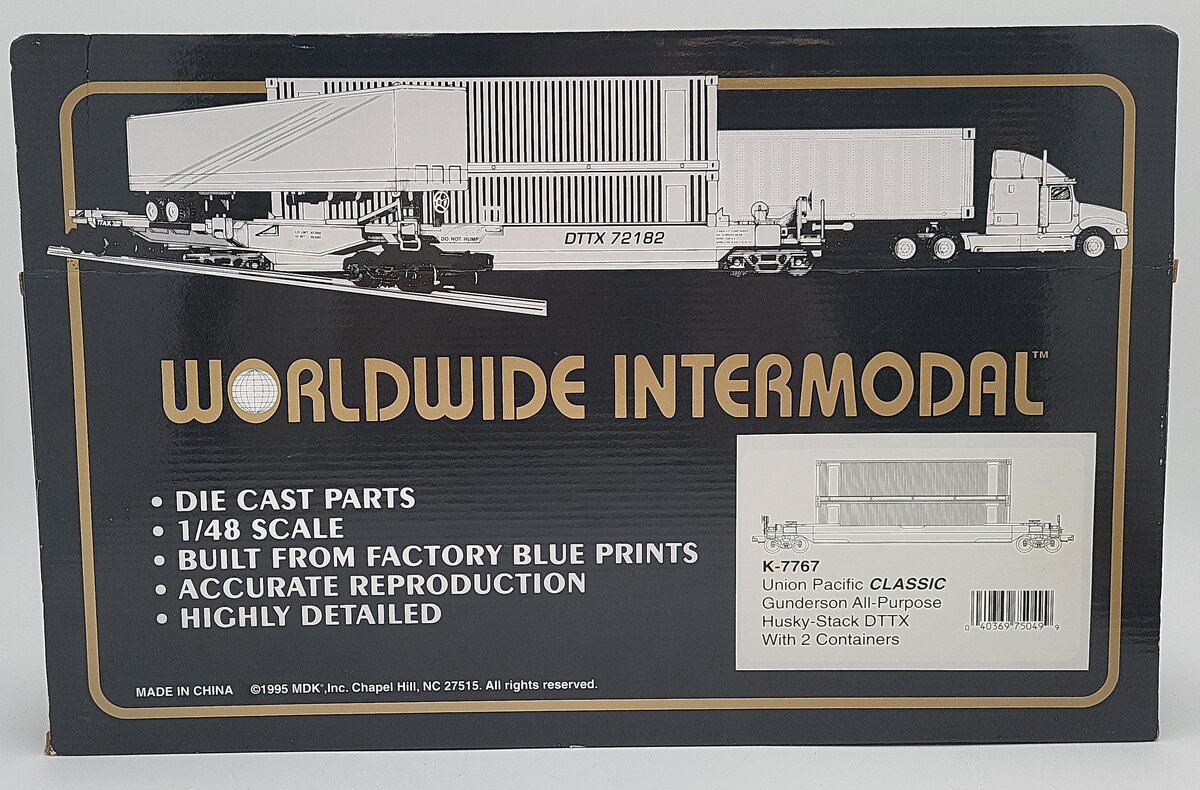 K-Line K7767 O Gauge Union Pacifc Flatcar w/ 2 Containers EX/Box
