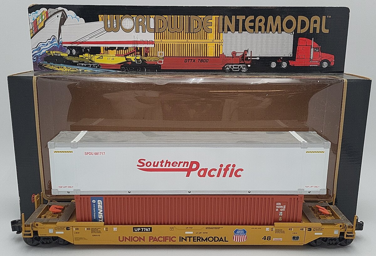 K-Line K7767 O Gauge Union Pacifc Flatcar w/ 2 Containers EX/Box