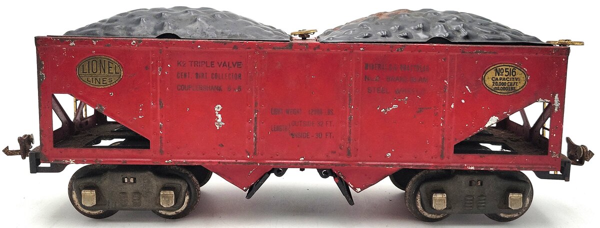 Lionel 516 Vintage Standard Gauge Lionel Lines 2-Bay Hopper with Coal
