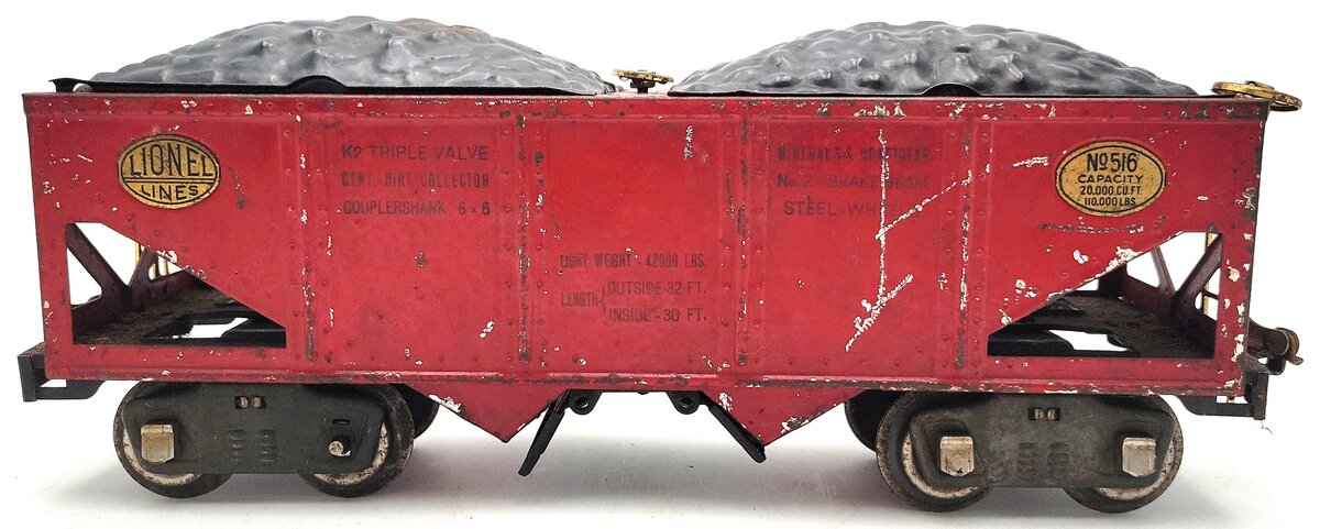 Lionel 516 Vintage Standard Gauge Lionel Lines 2-Bay Hopper with Coal