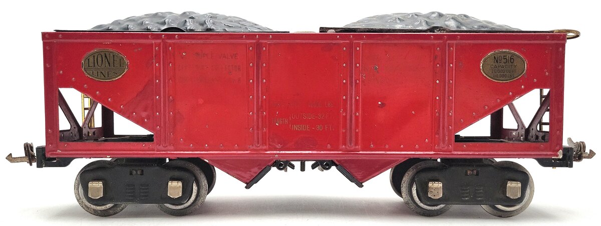 Lionel 516 Vintage Standard Gauge Lionel Lines 2-Bay Hopper with Coal VG