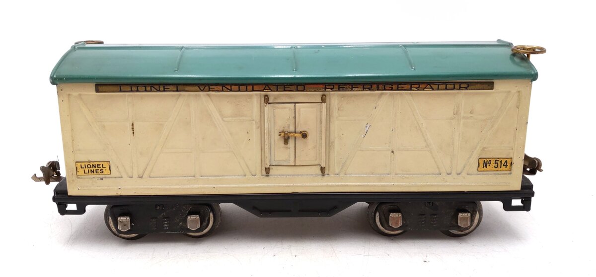 Lionel 514 Vintage Standard Gauge Tinplate Ivory/Peacock Refrigerator Car VG
