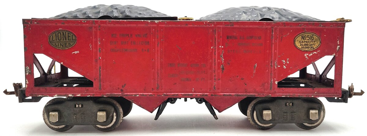 Lionel 516 Vintage Standard Gauge Lionel Lines 2-Bay Hopper with Coal VG