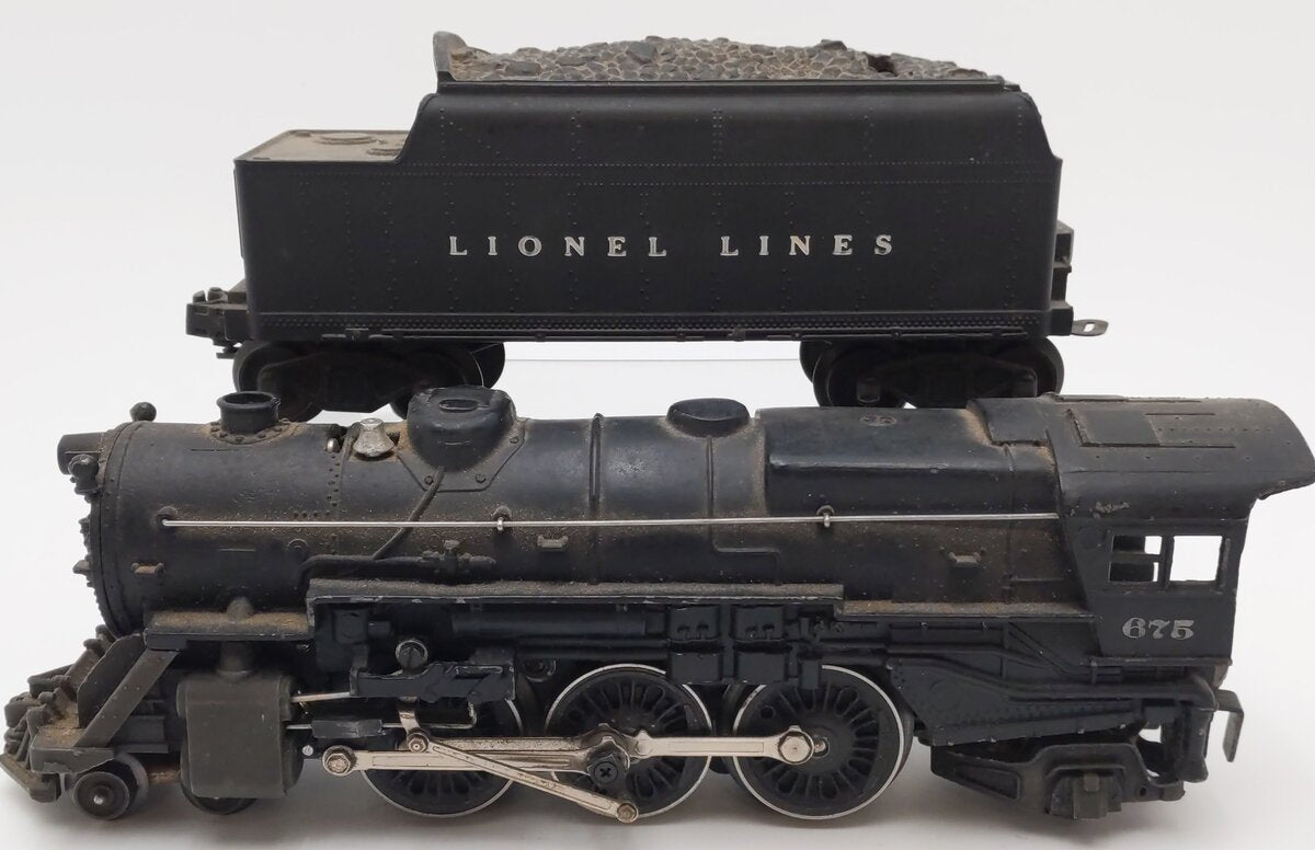 Lionel 675 Vintage O 2-6-2 Prairie Die-Cast Steam Locomotive and 6466W Tender VG