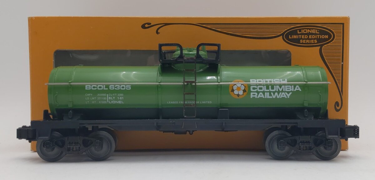 Lionel 6-6305 O Gauge British Columbia Single Dome Tank Car LN/Box