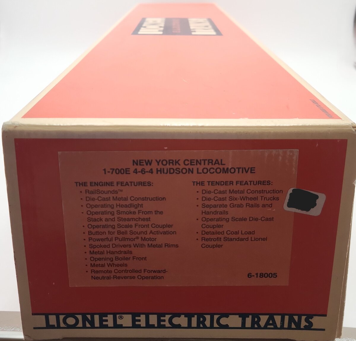 Lionel 6-18005 O Gauge NYC 4-6-4 700E Hudson Steam Loco & Tender #5340 EX/Box