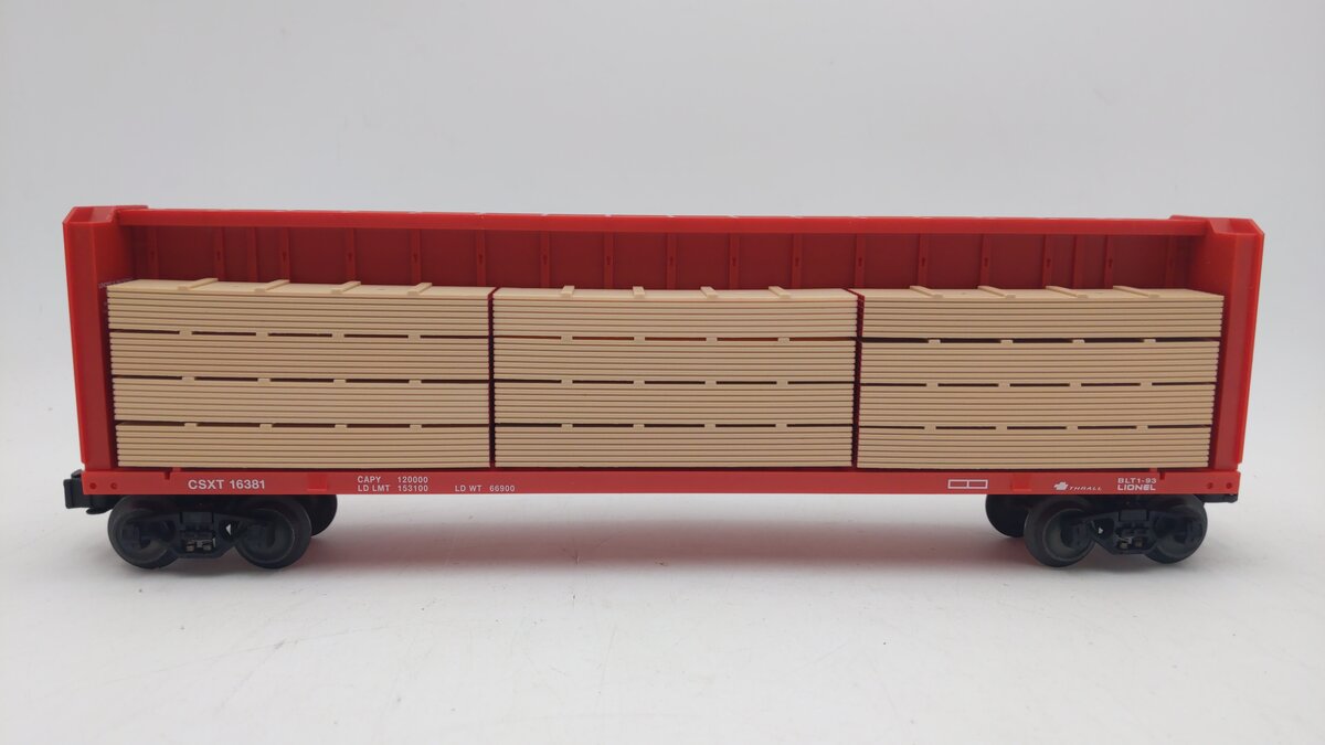 Lionel 6-16381 O Gauge CSXT Center I-Beam Flatcar w/ Wood Load LN/Box