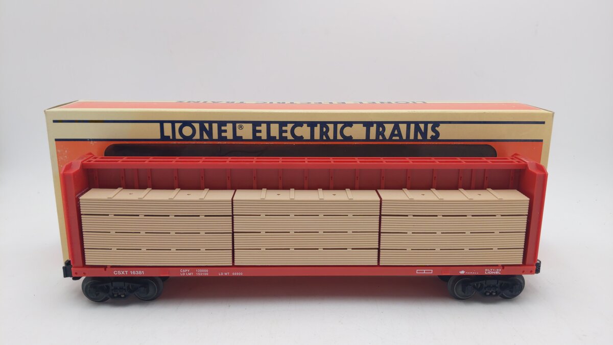 Lionel 6-16381 O Gauge CSXT Center I-Beam Flatcar w/ Wood Load LN/Box