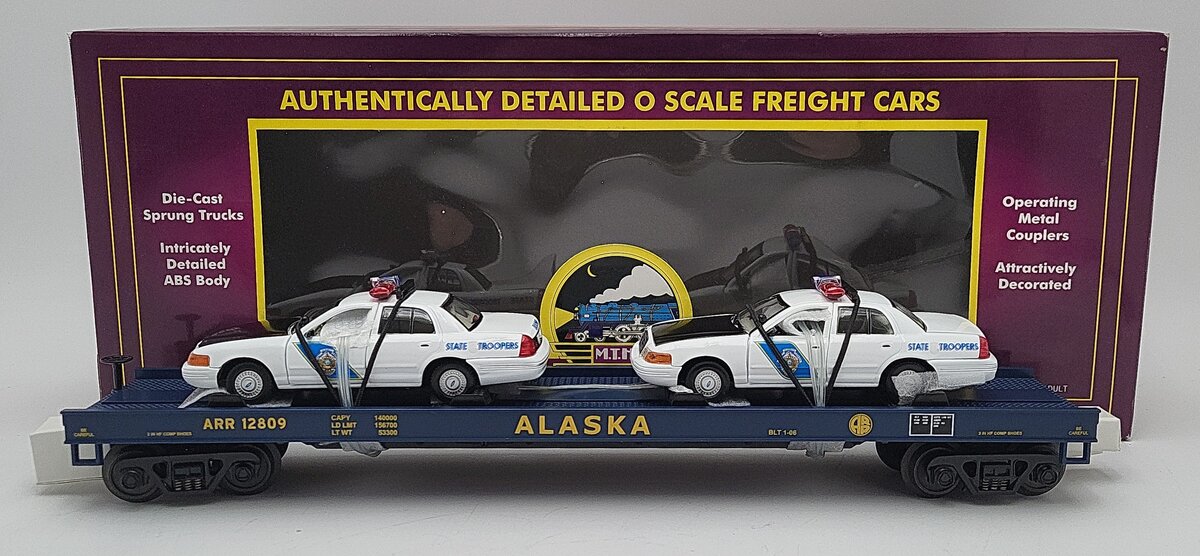 MTH 20-98518 Alaska Flat Car #12805 with 2 Ford Alaska State Trooper Cars LN/Box
