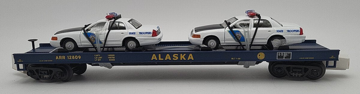 MTH 20-98518 Alaska Flat Car #12805 with 2 Ford Alaska State Trooper Cars LN/Box