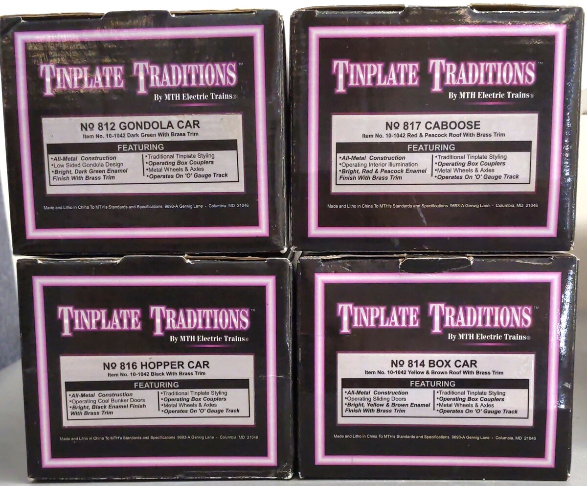 MTH 10-1042 O Tinplate Traditions 800 Series Freight Car 4-Pack LN/Box