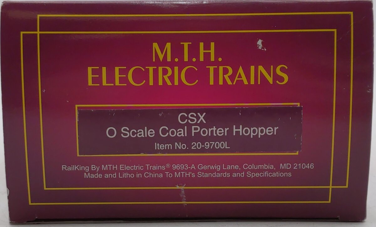 MTH 20-9700L O Gauge CSX Coal Porter Hopper #390596 LN/Box