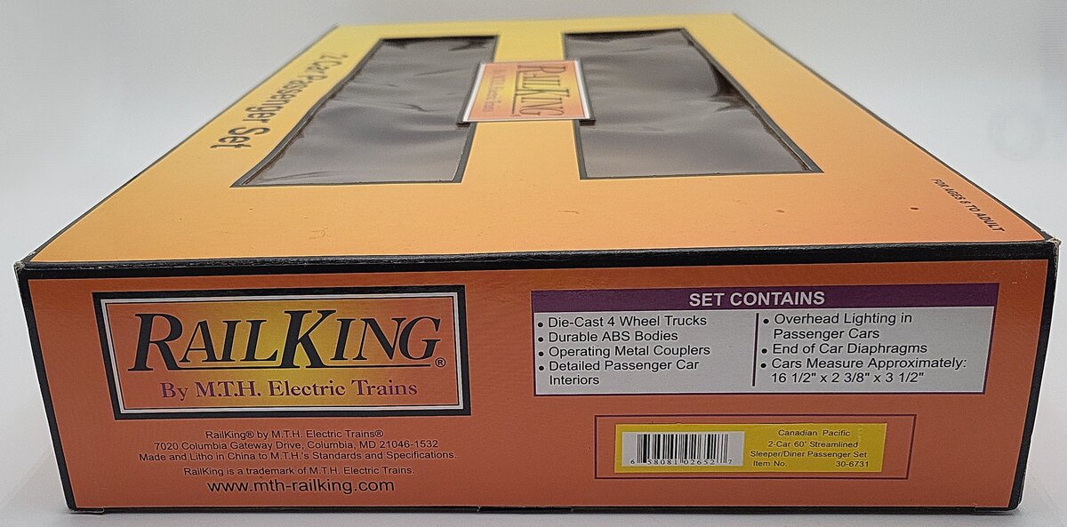 MTH 30-6731 O CP 60' Streamlined ABS Sleeper/Diner Passenger Car Set (Set of 2) LN/Box