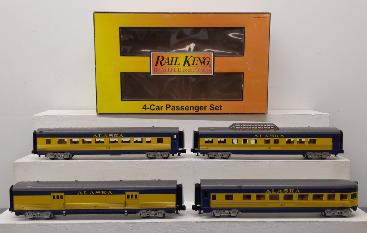 MTH 30-67009 O Alaska RailKing 60' Streamlined ABS Passenger Set (Set of 4) NIB