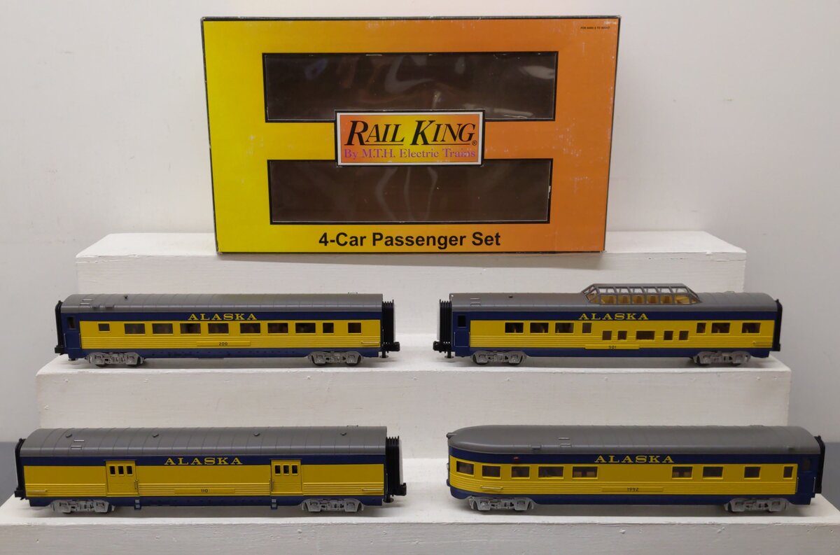MTH 30-67009 O Alaska RailKing 60' Streamlined ABS Passenger Set (Set of 4) NIB