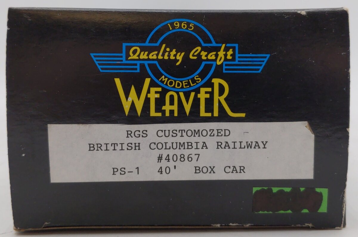 Weaver 40867 British Columbia Railway 3-Rail Boxcar LN/Box