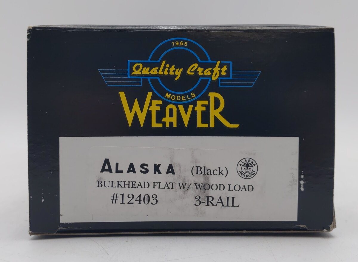 Weaver O Gauge Alaska Railroad Bulkhead Flat Car w/ Wood Load #12403 (3-Rail) NIB