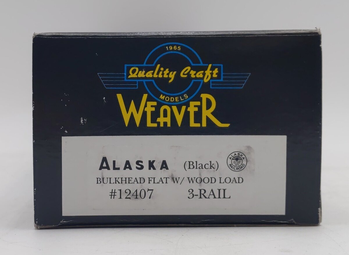 Weaver O Gauge Alaska Railroad Bulkhead Flat Car w/ Wood Load #12407 (3 Rail) LN/Box