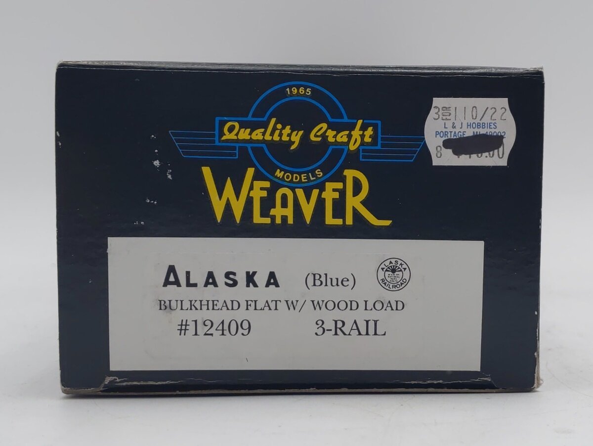 Weaver O Gauge Alaska Railroad Bulkhead Flat Car w/ Wood Load #12409 (3-Rail) LN/Box