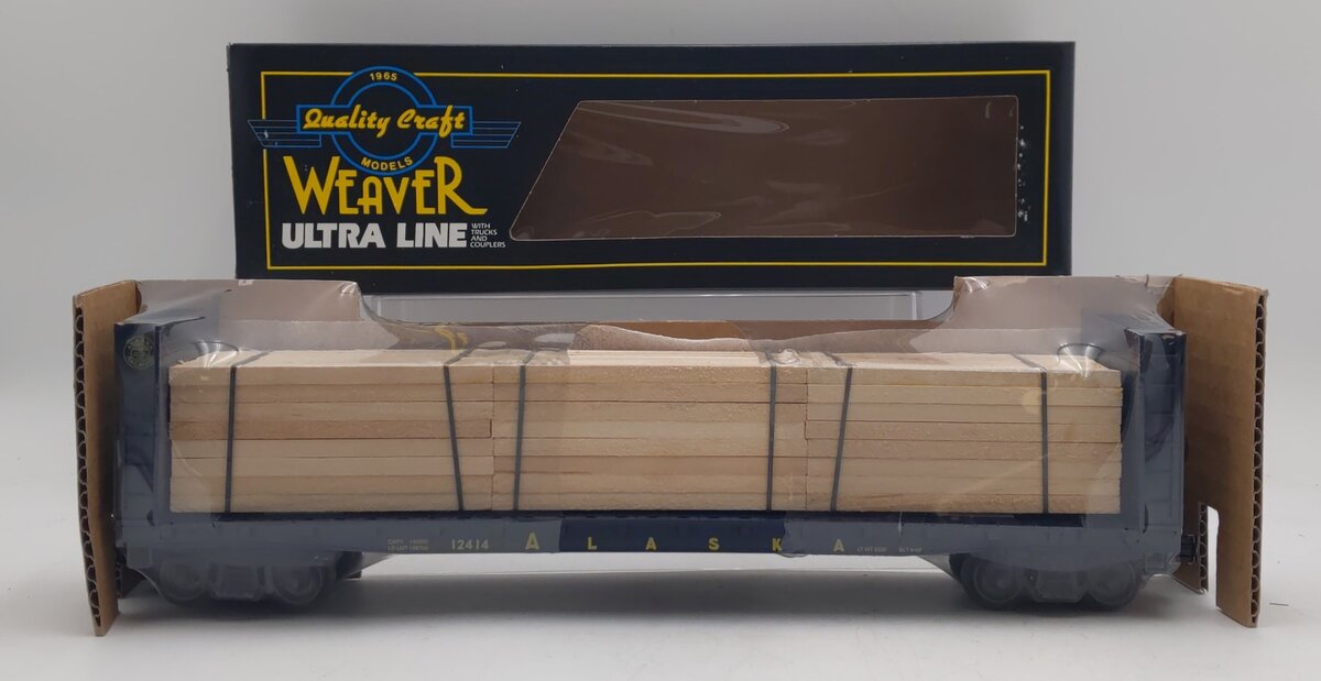 Weaver O Gauge Alaska Railroad Bulkhead Flat Car w/ Wood Load #12414 (3 Rail) NIB