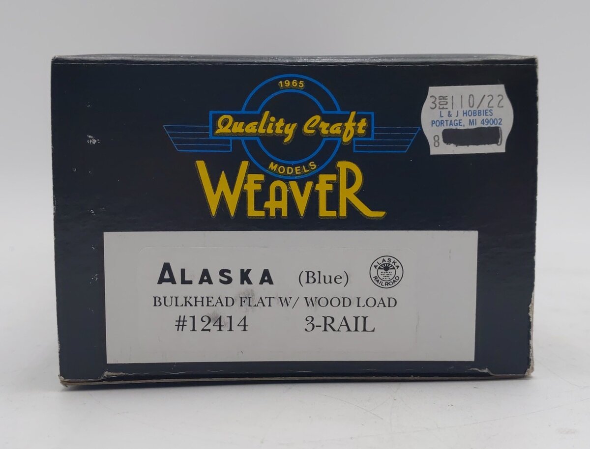 Weaver O Gauge Alaska Railroad Bulkhead Flat Car w/ Wood Load #12414 (3 Rail) NIB