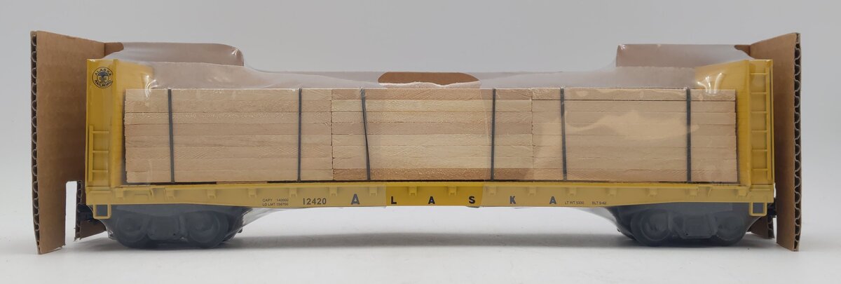 Weaver O Gauge Alaska Railroad Bulkhead Flat Car w/ Wood Load #12420 NIB