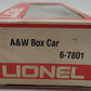 Lionel 6-7801 O Gauge A&W Root Beer Boxcar EX/Box