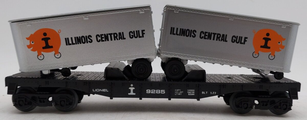 Lionel 6-9285 O Gauge Illinois Central Gulf Flatcar w/Vans EX