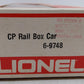 Lionel 6-9748 O Gauge CP Rail Blue Boxcar #9748 EX/Box