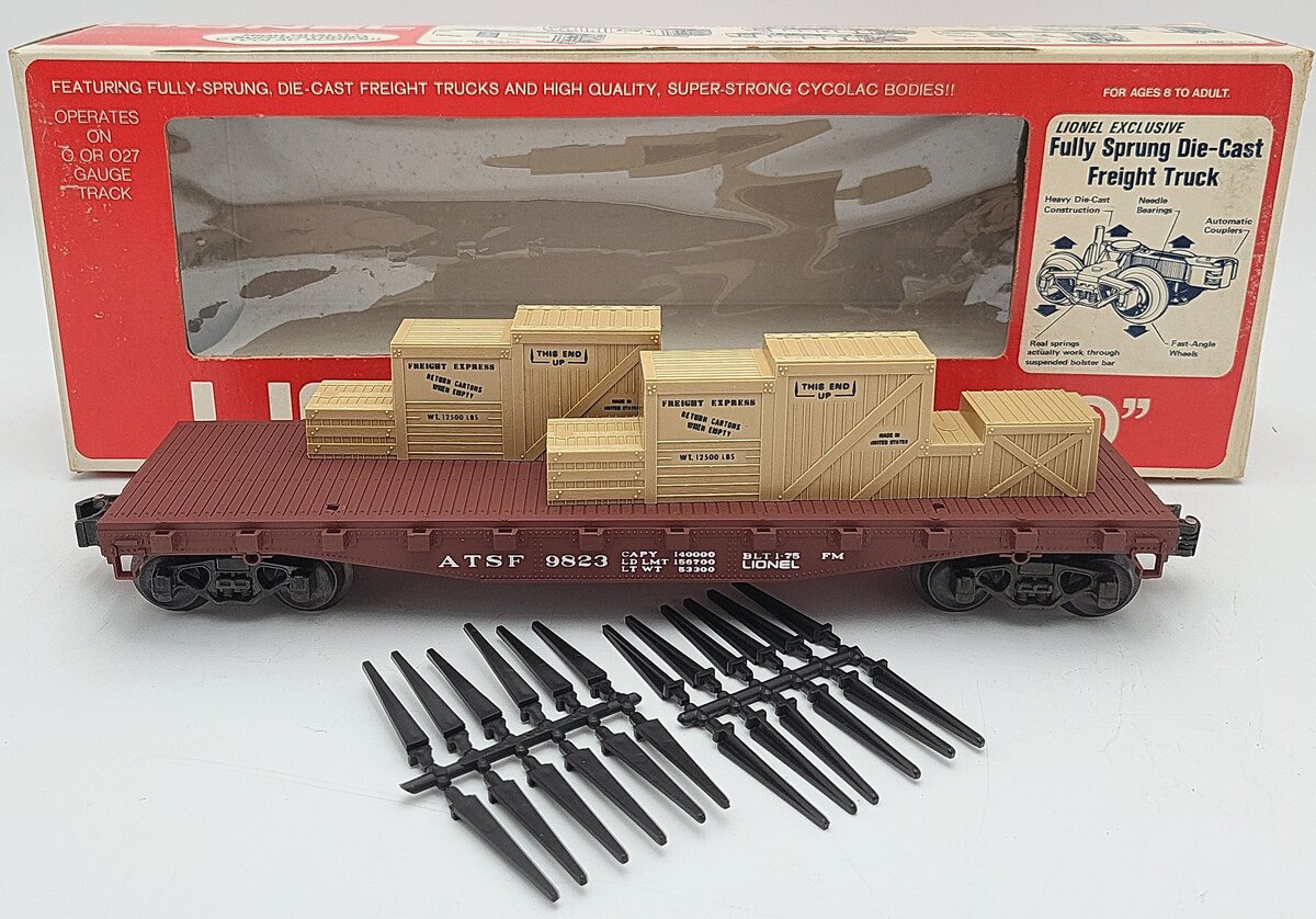 Lionel 6-9823 O Gauge Santa Fe Flatcar with Freight Load EX/Box