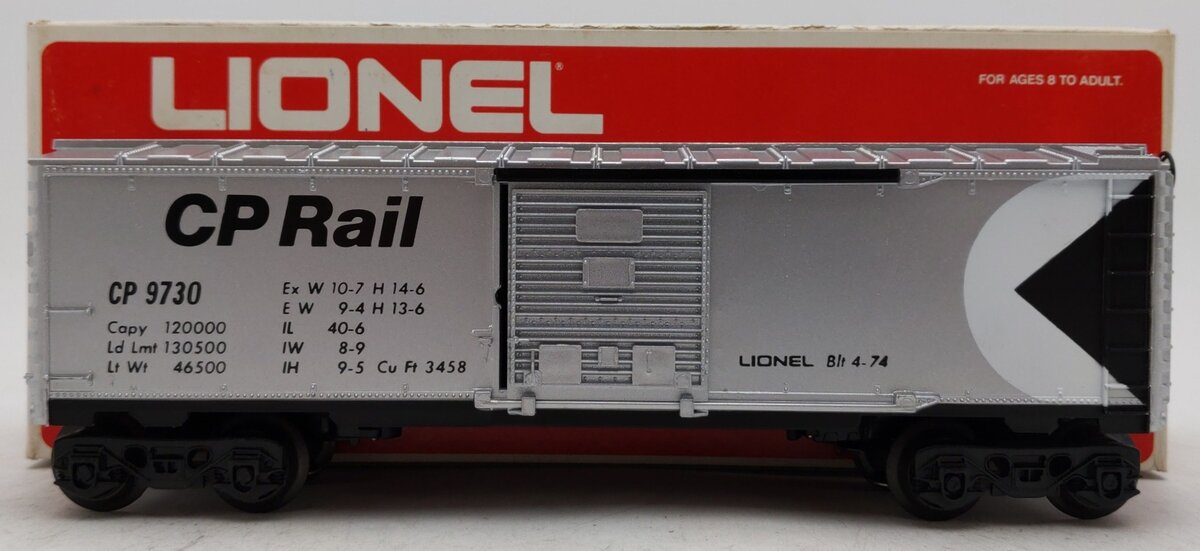 Lionel 6-9730 O Gauge CP Rail Boxcar--Black Letters EX/Box