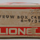 Lionel 6-9739 O Gauge Denver and Rio Grande Western Boxcar VG/Box