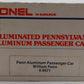 Lionel 6-9571 O Gauge Pennsylvania RR "William Penn" Aluminum Passenger Car EX/Box