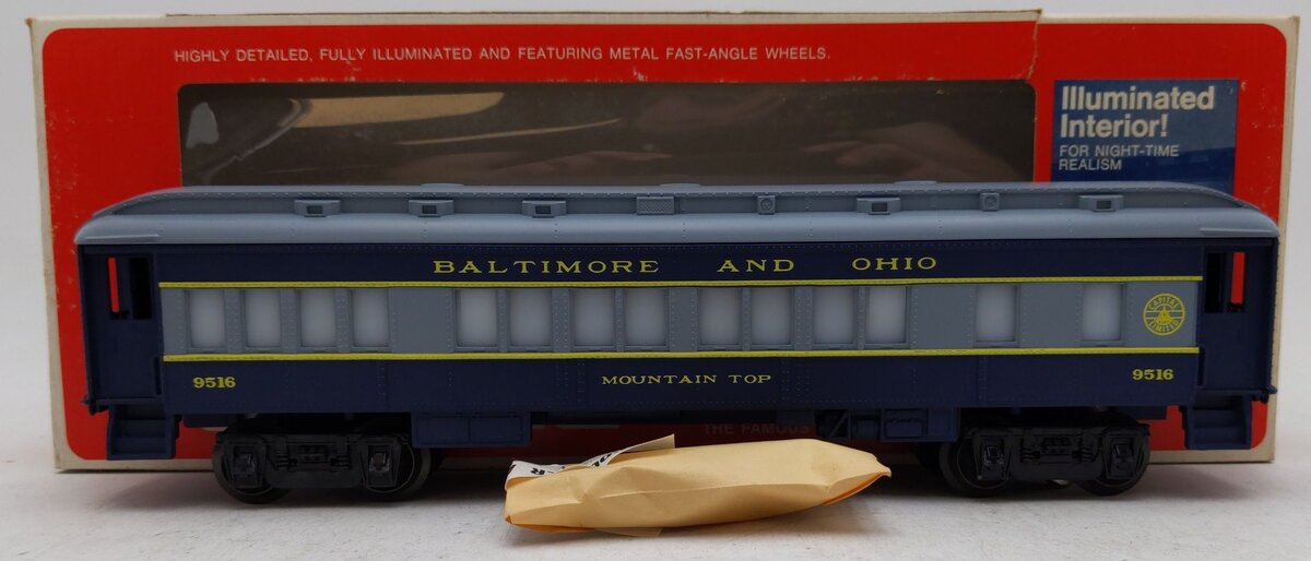 Lionel 6-9516 O Gauge Baltimore & Ohio Mountain Top Passenger Car EX/Box