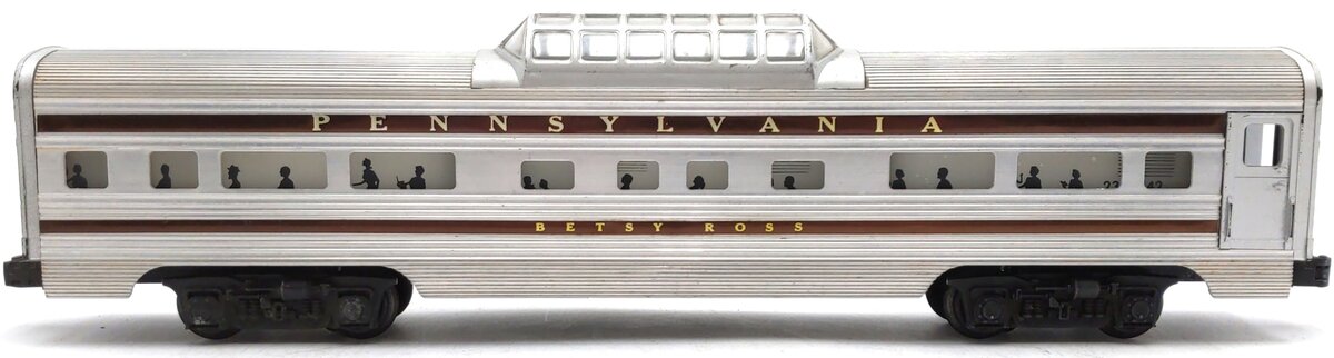 Lionel 2542 Vintage O Pennsylvania Betsy Ross Aluminum Vista Dome Car VG