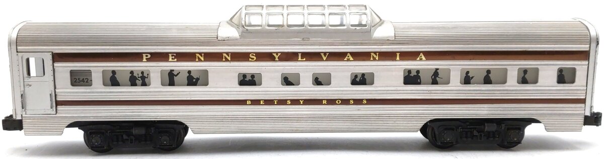 Lionel 2542 Vintage O Pennsylvania Betsy Ross Aluminum Vista Dome Car VG